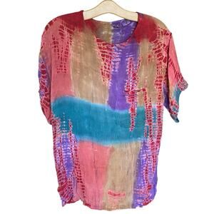 Vintage DETAILS Tie Dye Boho Shirt 100% Rayon India Size S Multicolor Hippie Top